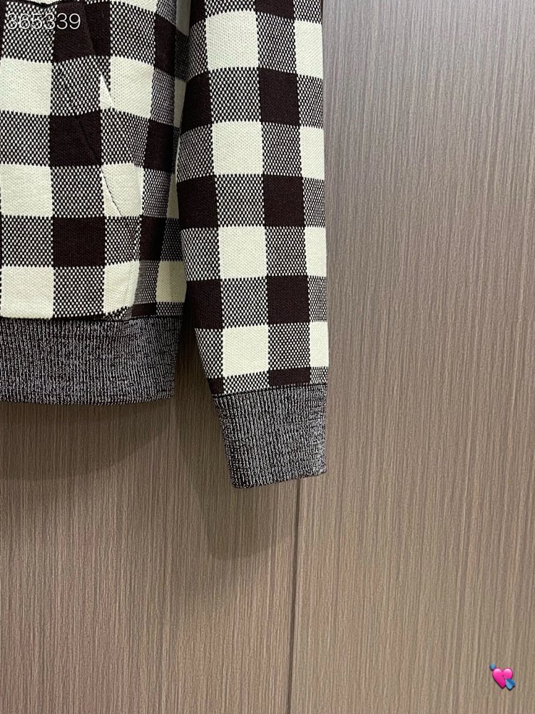 Louis Vuitton2026 New Men's Fashion Casual Letter Embroidery Color blocked Grid Knitted Hoodie卫衣 | Y