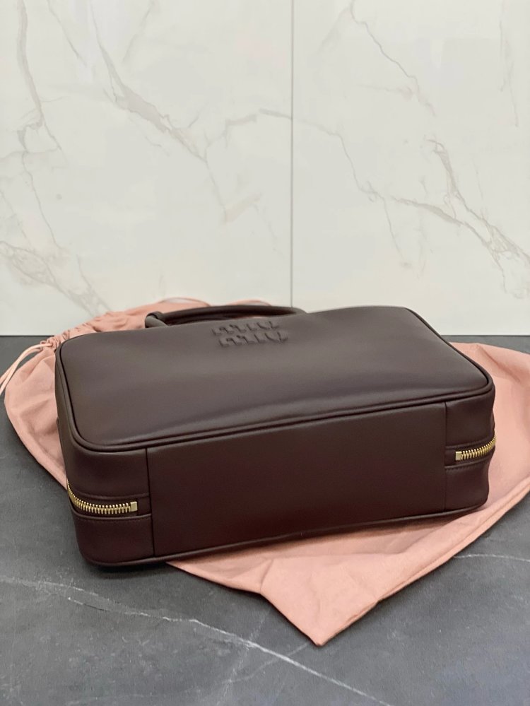 miumiu Original Leather Handheld Official Document Bag for Women 2025 New Large Capacity Retro Under