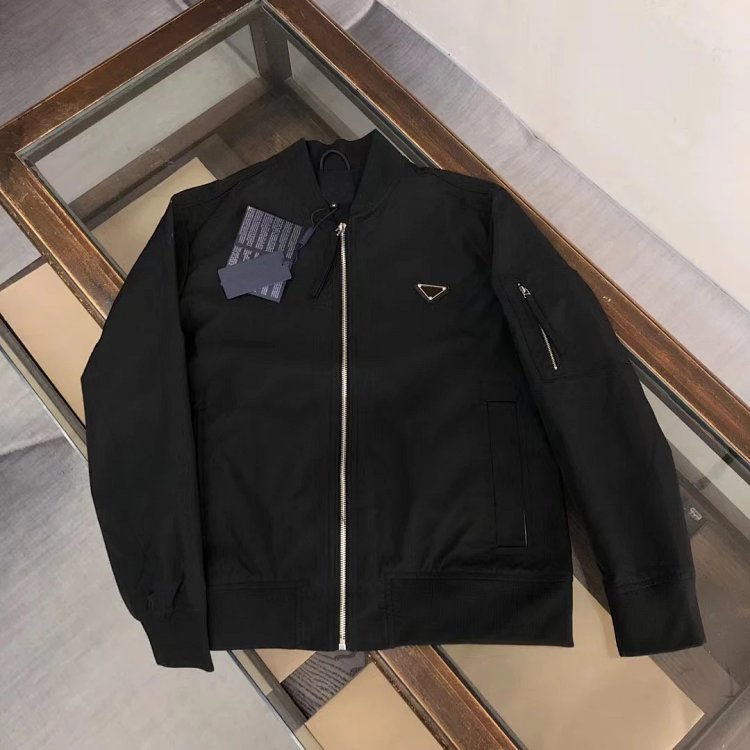 Prada men's jacket baseball collar zipper jacket cardigan solid color men's casual