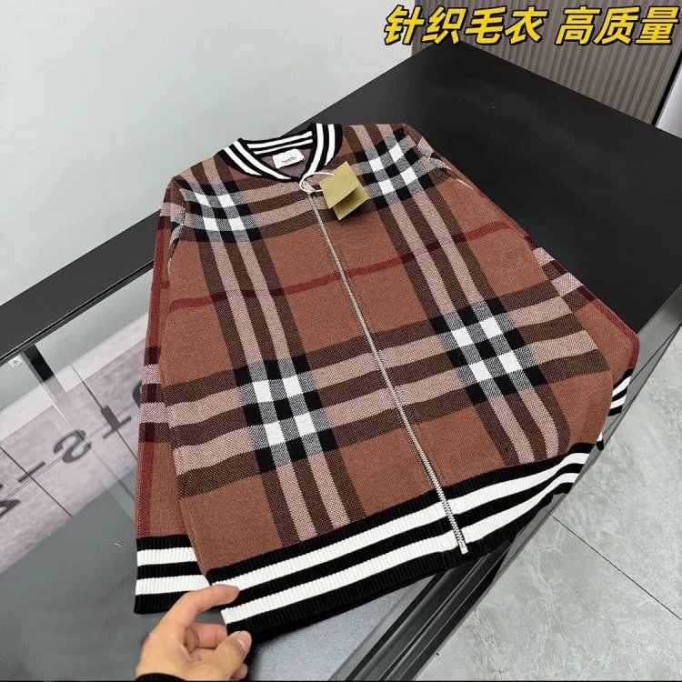Burberry Knitted Sweater Splicing Checkered Cardigan Light Luxury Jacket Men's Trendy Brand | Yoyubu