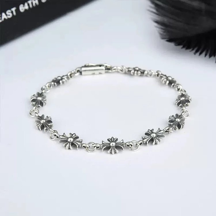 Chrome Hearts Crossing Silver Bracelet, Men's Kroos Heart Cross Bracelet, European and American Hip 