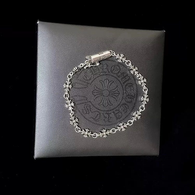 Chrome Hearts Crossing Silver Bracelet, Men's Kroos Heart Cross Bracelet, European and American Hip