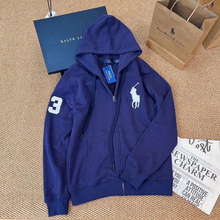  POLORalph Lauren hooded cardigan zipper jacket unisex ponytail with fleece warm