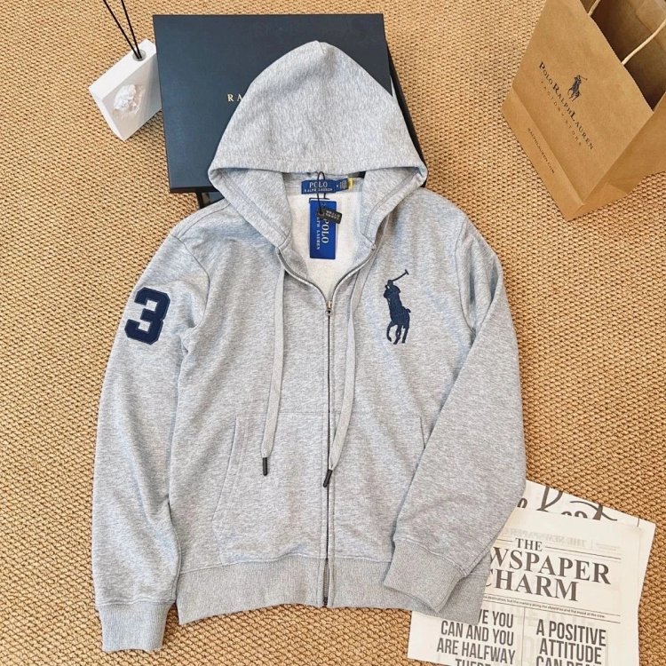 POLORalph Lauren hooded cardigan zipper jacket unisex ponytail with fleece warm hoodie | Yoyubuy Sp
