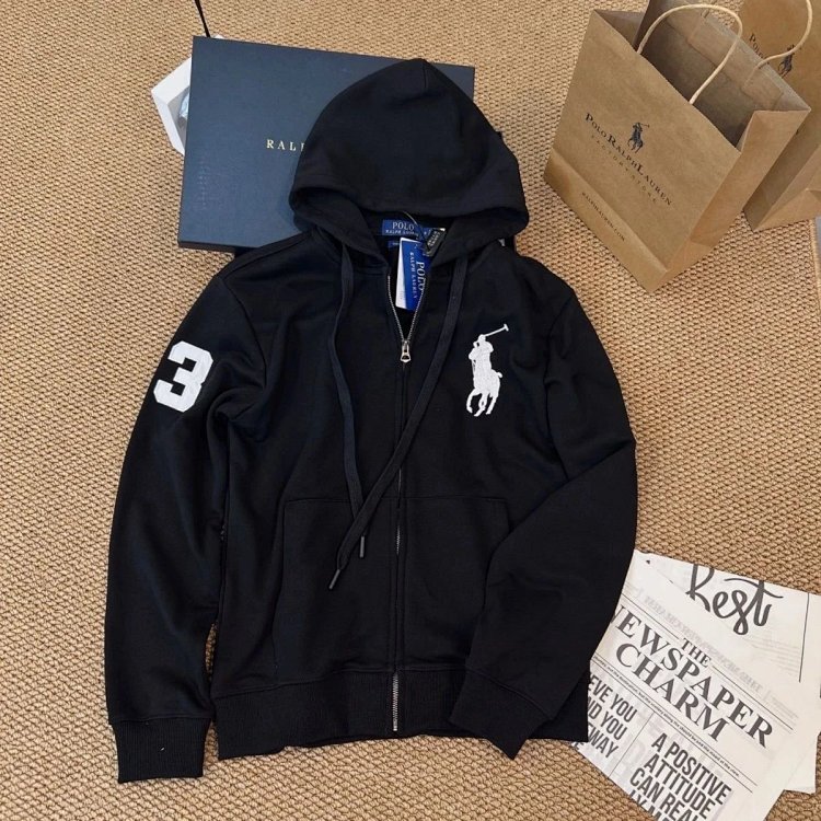POLORalph Lauren hooded cardigan zipper jacket unisex ponytail with fleece warm hoodie | Yoyubuy Sp