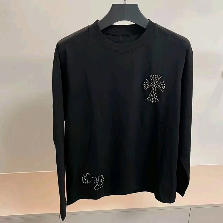 Chrome Hearts Light Luxury Long Sleeve T-shirt for Men and Women, Round Neck Bottom Long Sleeve Hood