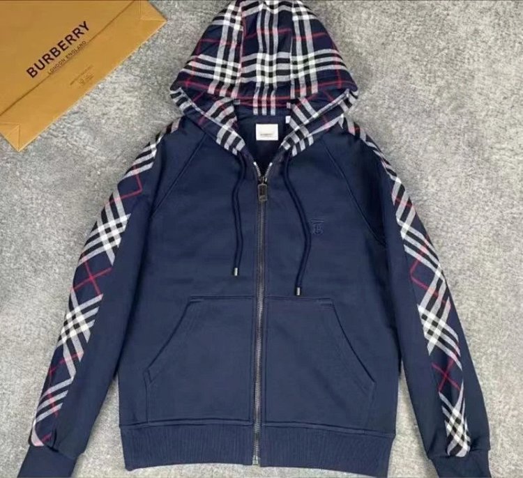 Burberry jacket hoodie 2025 autumn light luxury versatile patchwork cardigan plaid jacket casual hoo