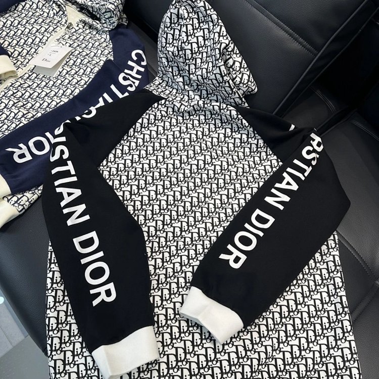 DIOR Light Luxury Full Print Spring and Autumn Coat unisex trendy brand cardigan hooded jacket | Yoy