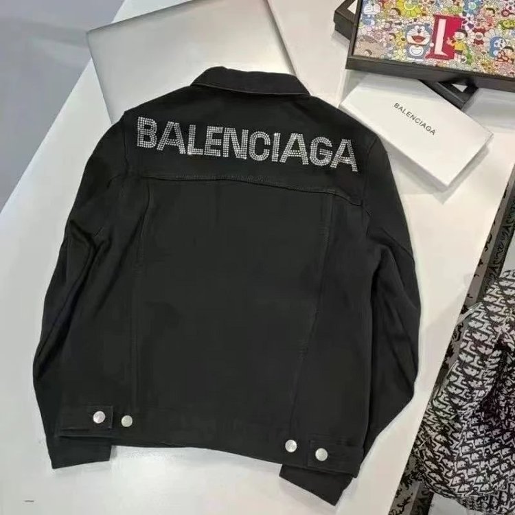 Balenciaga light luxury jacket, unisex denim cardigan, rhinestone jacket, long sleeved top | Yoyubuy