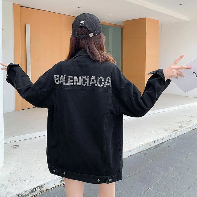 Balenciaga light luxury jacket, unisex denim cardigan, rhinestone jacket, long sleeved top | Yoyubuy