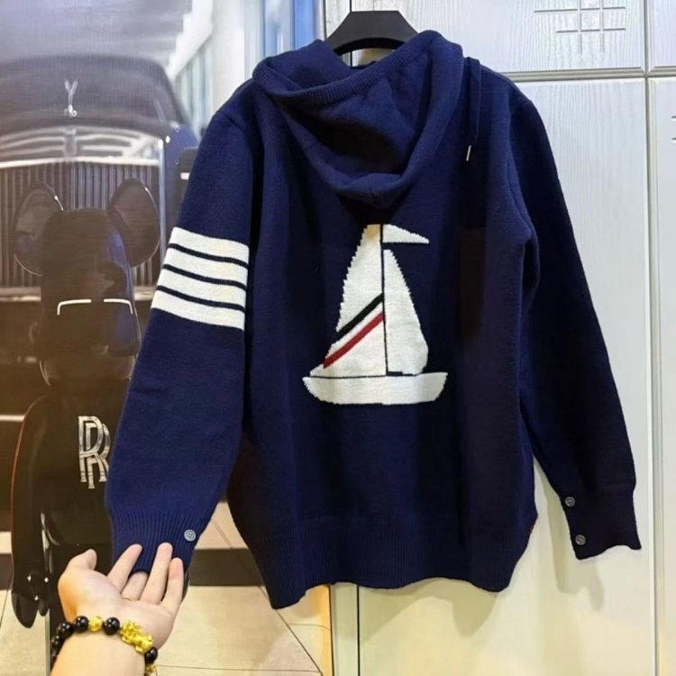 Sailing knitted cardigan sweater jacket with four stripes long sleeved top for both men and women |