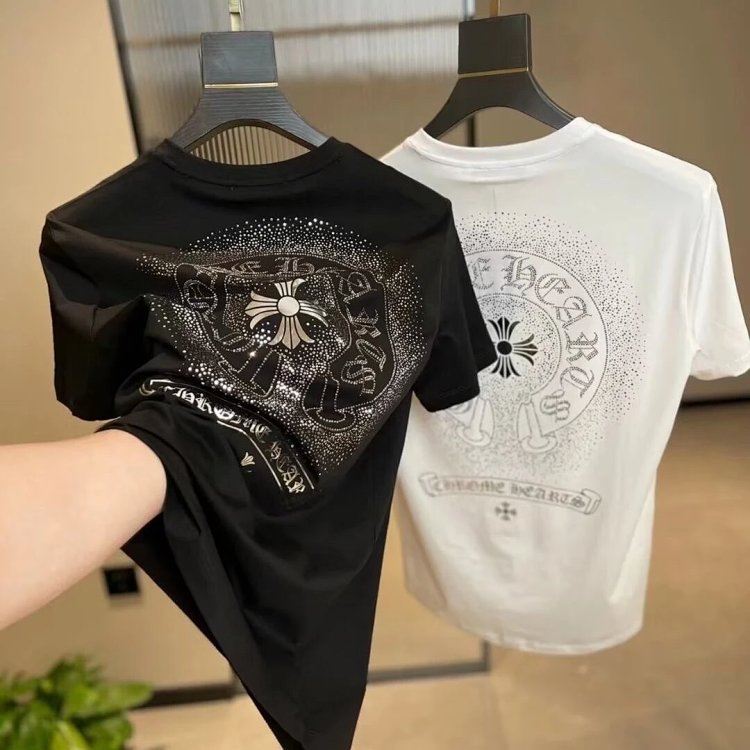 Chrome Hearts  Hot Diamond Light Luxury Short Sleeve T-shirt Black Unisex CH Short Sleeve Light Luxu