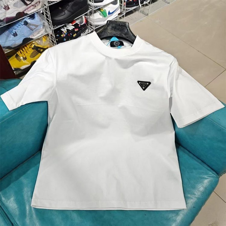 Prada Light Luxury Business Short Sleeve T-shirt Men's White Grey Half Sleeve Top | Yoyubuy Spreadsh