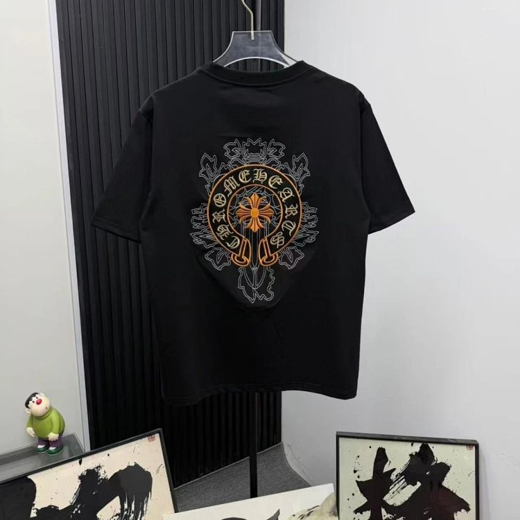 Chrome Hearts Light Luxury Embroidered Short Sleeve T-shirt Black and White Unisex | Yoyubuy Spreads