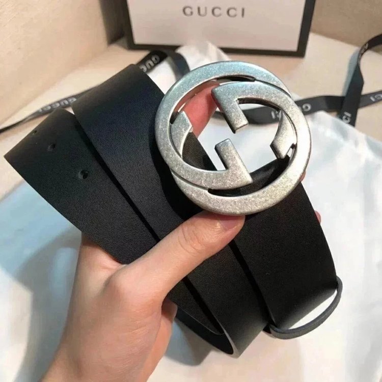 Gucci counter version men's belt double buckle business casual belt smooth buckle pants belt | Yoyub