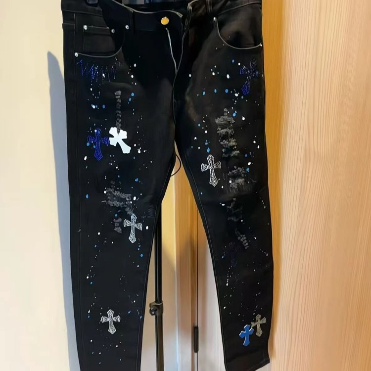 Chrome Hearts  High Street Black Cross Hot Drilled Punched Jeans | Yoyubuy Spreadsheet