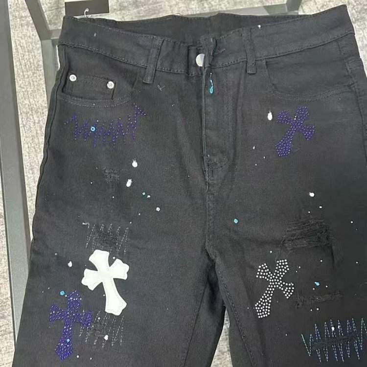 Chrome Hearts  High Street Black Cross Hot Drilled Punched Jeans | Yoyubuy Spreadsheet