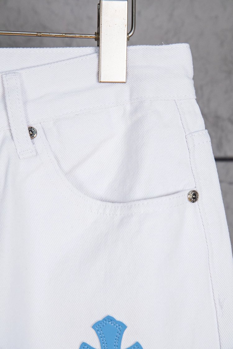 Chrome Hearts  Cross white blue label leather jeans pants | Yoyubuy Spreadsheet