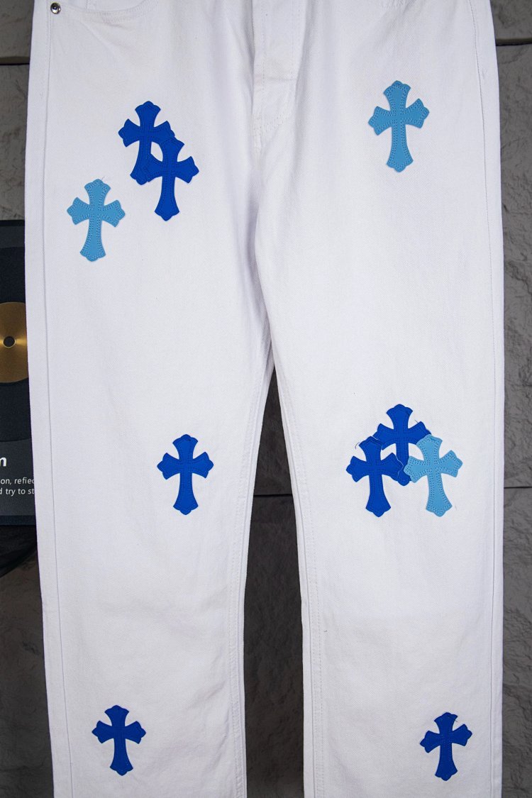 Chrome Hearts  Cross white blue label leather jeans pants | Yoyubuy Spreadsheet