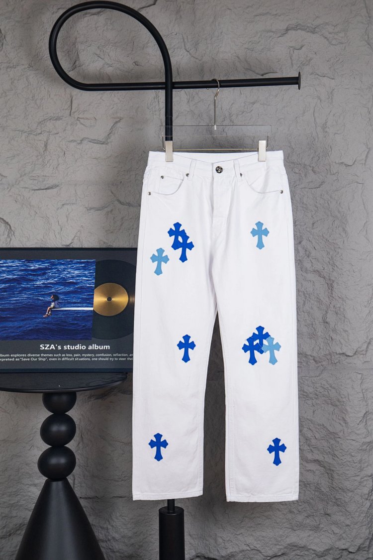Chrome Hearts  Cross white blue label leather jeans pants | Yoyubuy Spreadsheet