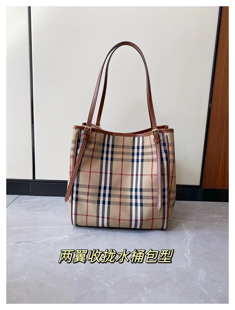 Burberry plaid pattern tote bag