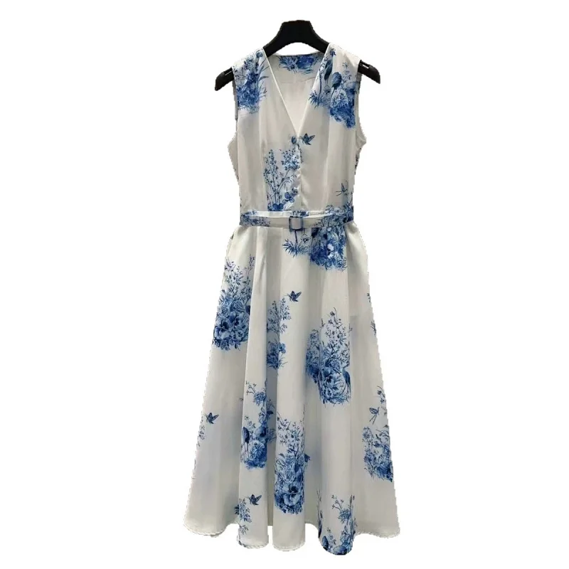 Seaside vacation blue and white printed long skirt | Yoyubuy Spreadsheet