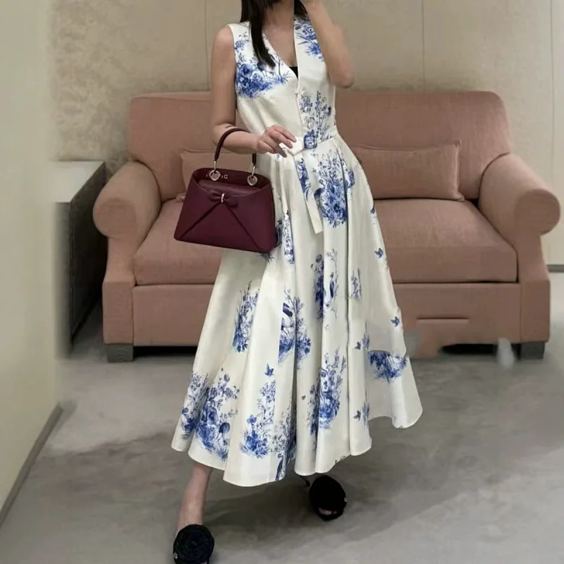 Seaside vacation blue and white printed long skirt | Yoyubuy Spreadsheet