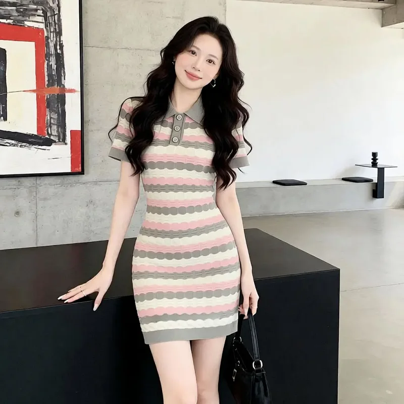 Summer new socialite small fragrant style striped French knitted dress | Yoyubuy Spreadsheet