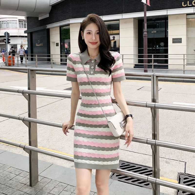 Summer new socialite small fragrant style striped French knitted dress | Yoyubuy Spreadsheet