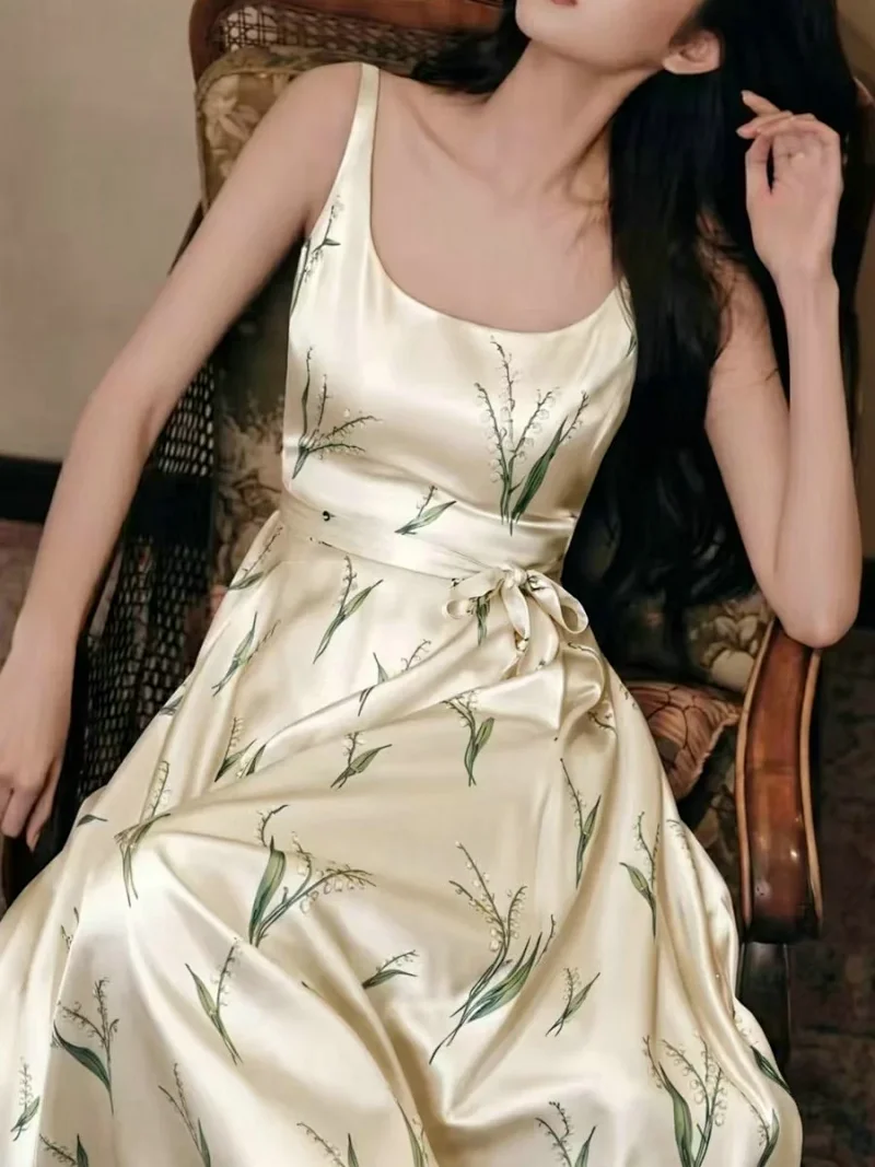 skirrt  Summer new product French retro lily of the valley print suspender skirt | Yoyubuy Spreadshe