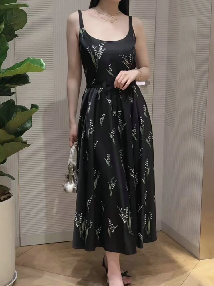 skirrt  Summer new product French retro lily of the valley print suspender skirt | Yoyubuy Spreadshe