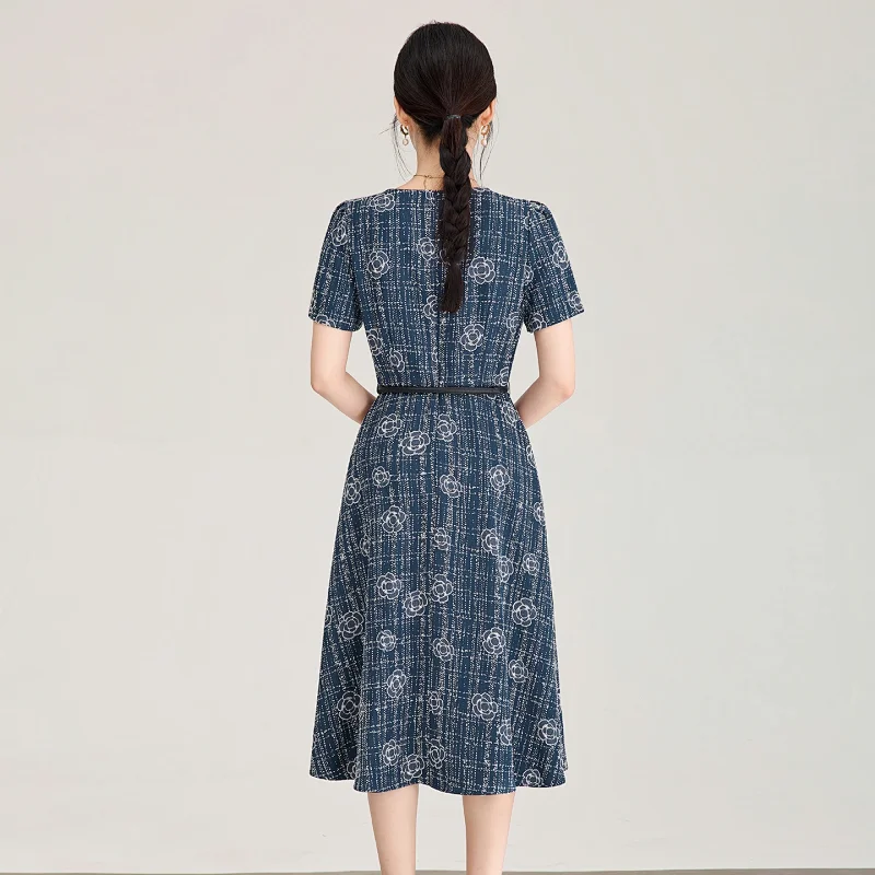 Summer New Product Light Luxury Camellia Jacquard Knitted Tencel Waist slimming Dress | Yoyubuy Spre