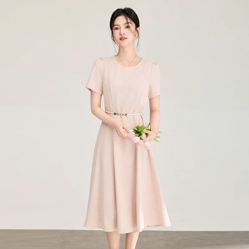 Summer New Product Light Luxury Camellia Jacquard Knitted Tencel Waist slimming Dress | Yoyubuy Spre