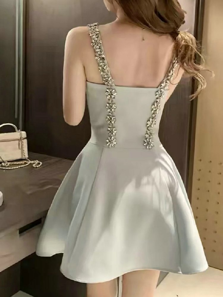 skiirt Summer new French heavy industry rhinestone suspender dress | Yoyubuy Spreadsheet