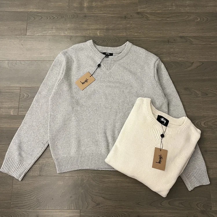 STUSSY 25ss Back 80 Letter Jacquard Round Neck Knitted Sweater