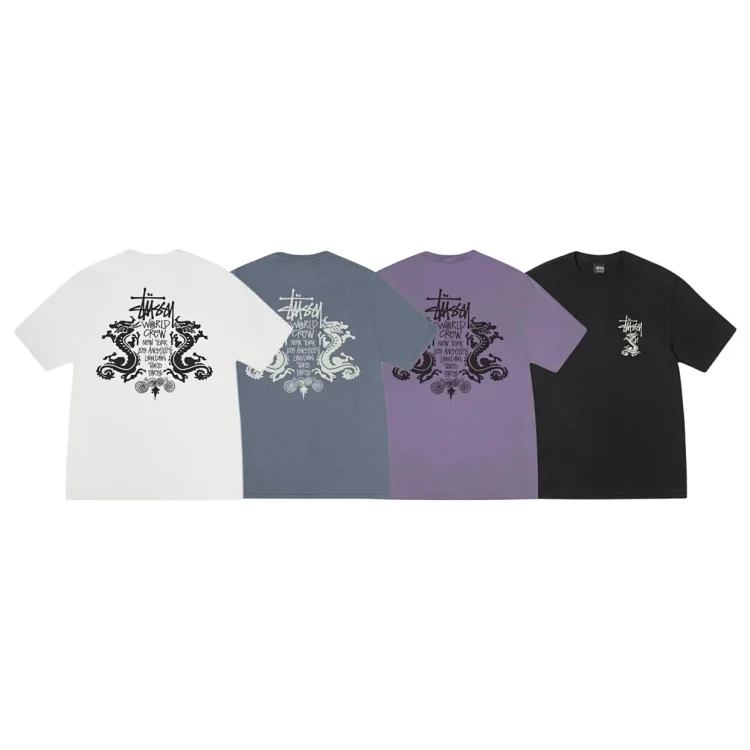 26SS STUSSY Chinese Dragon Series Dragon Totem Printed Round Neck Short Sleeve T-Shirt