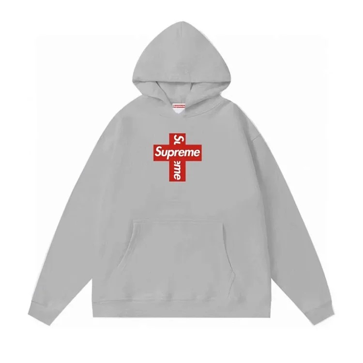 Supreme letter cross printed terry hooded sweatshirt high street Shawn Yue loose men and women cross-border